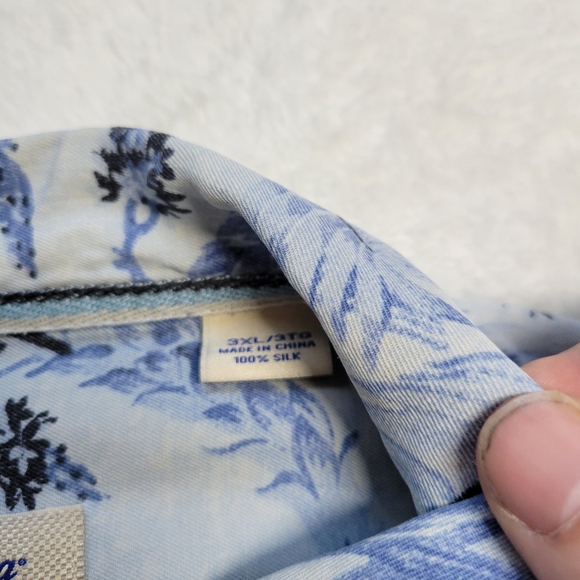 Tommy Bahama Shirt Mens 3XL Silk Floral All Over Pattern Hawaiian Blue White SS - Picture 5 of 8